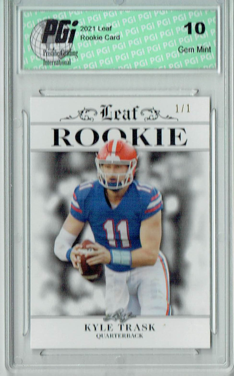 Kyle Trask Rookie Card Tampa Bay PGI 10 Gem Mint Football Trading Card 2021 Leaf Exclusive #2 White Blank Back 1/1