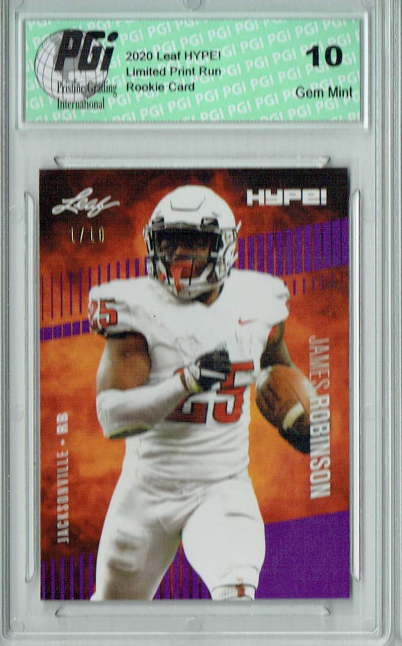 James Robinson Rookie Card Jacksonville PGI 10 Gem Mint Football Trading Card 2020 Leaf HYPE! #39 Purple, The 1 of 10