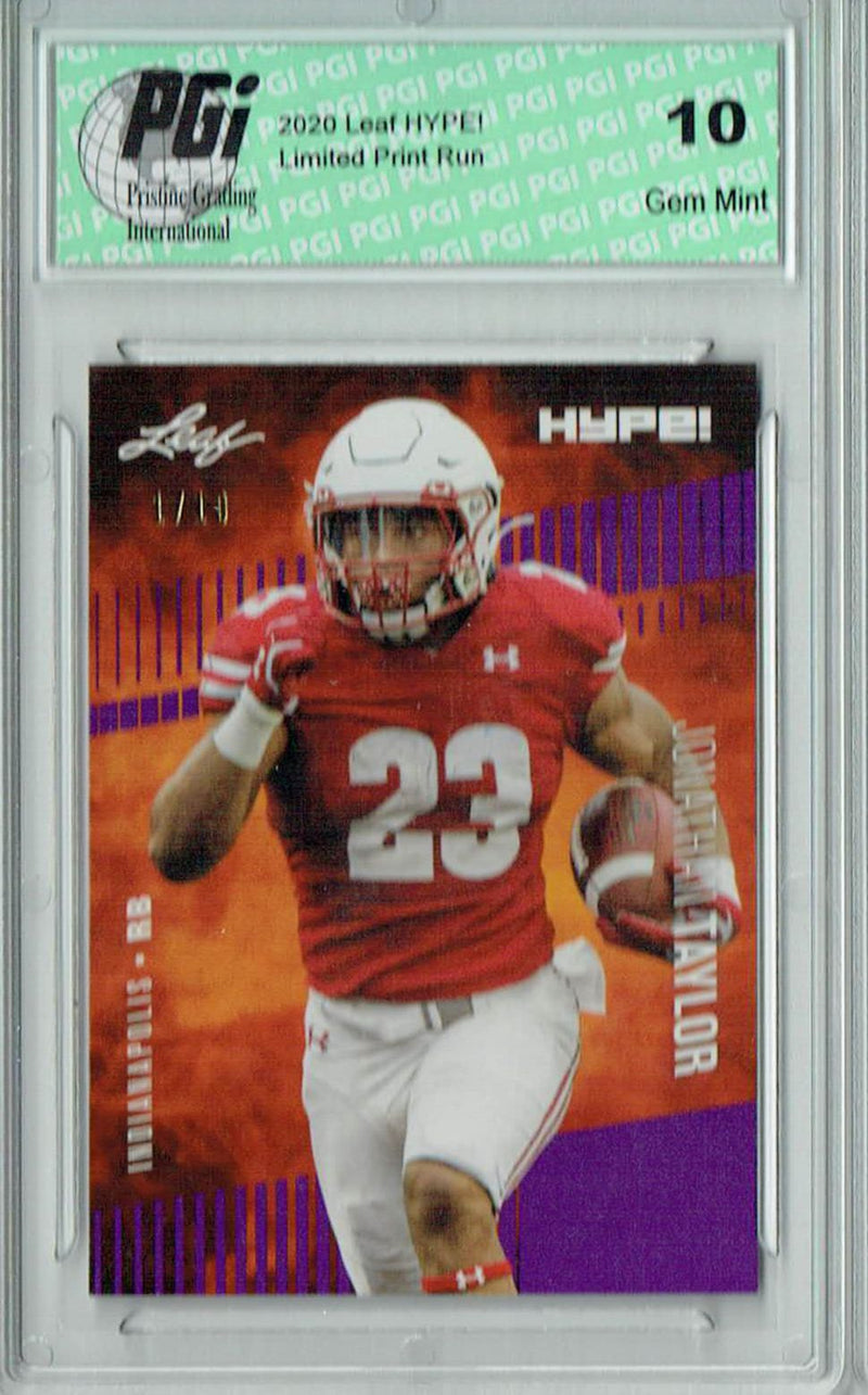 Jonathan Taylor Rookie Card Indianapolis PGI 10 Gem Mint Football Trading Card 2020 Leaf HYPE! #38 Purple, The 1 of 10