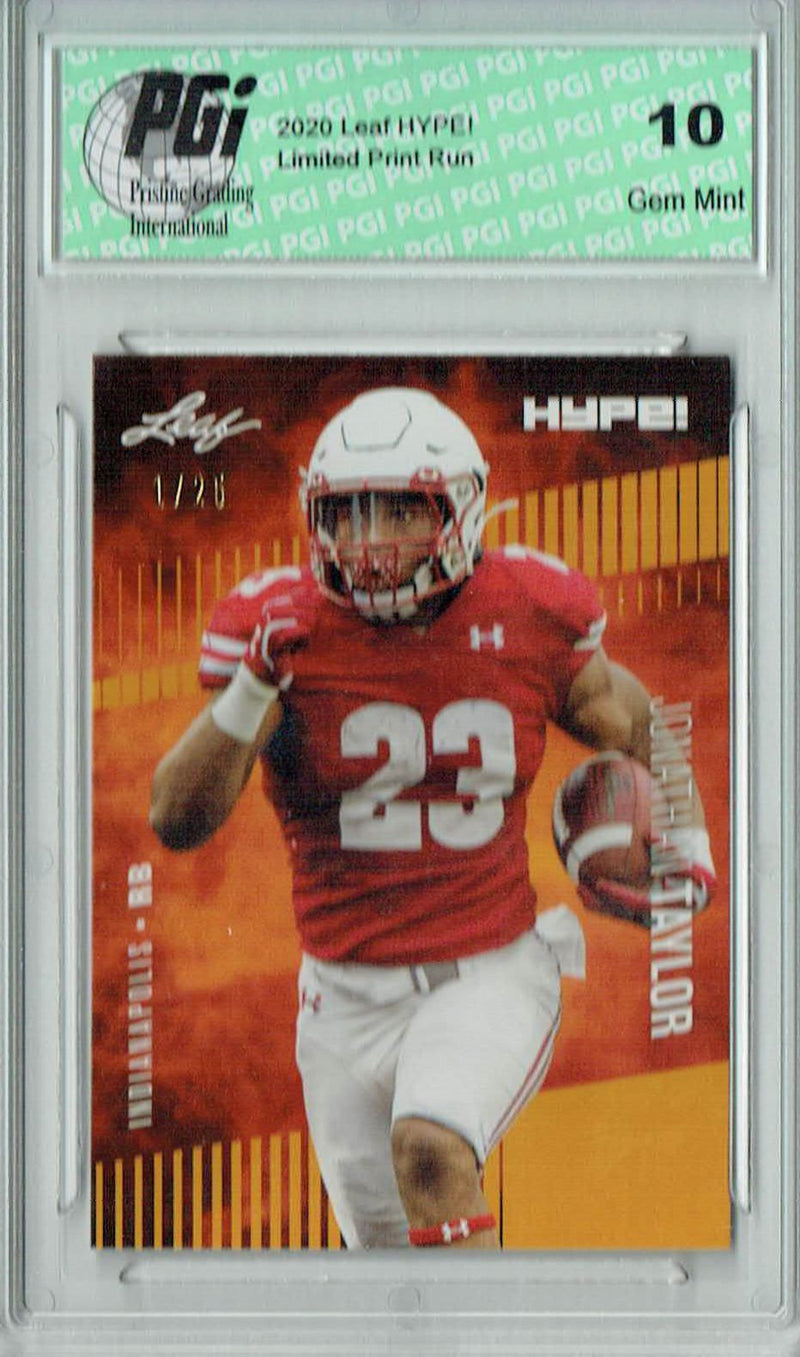 Jonathan Taylor Rookie Card Indianapolis PGI 10 Gem Mint Football Trading Card 2020 Leaf HYPE! #38 Gold, The 1 of 25