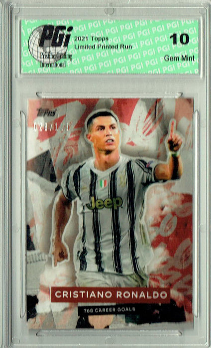 RARE Cristiano Ronaldo 2021 Topps Now #0 #28/118 Made Trading Card PGI 10