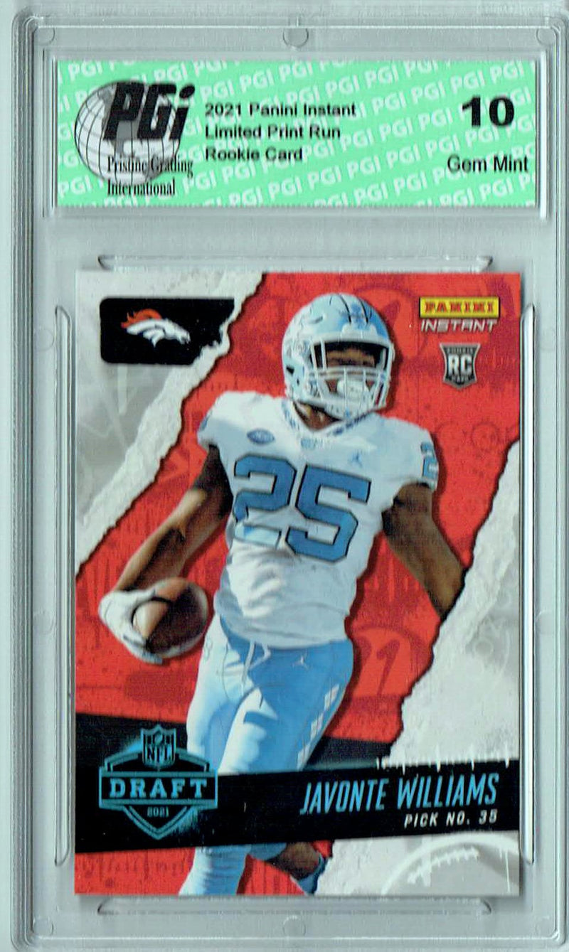 Javonte Williams 2021 Panini Instant #20 Draft Night 1 of 829 Rookie Card PGI 10