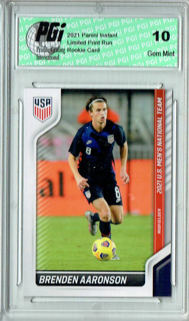 Brenden Aaronson 2021 Panini America #1 Super Limited (SP) Rookie Card PGI 10