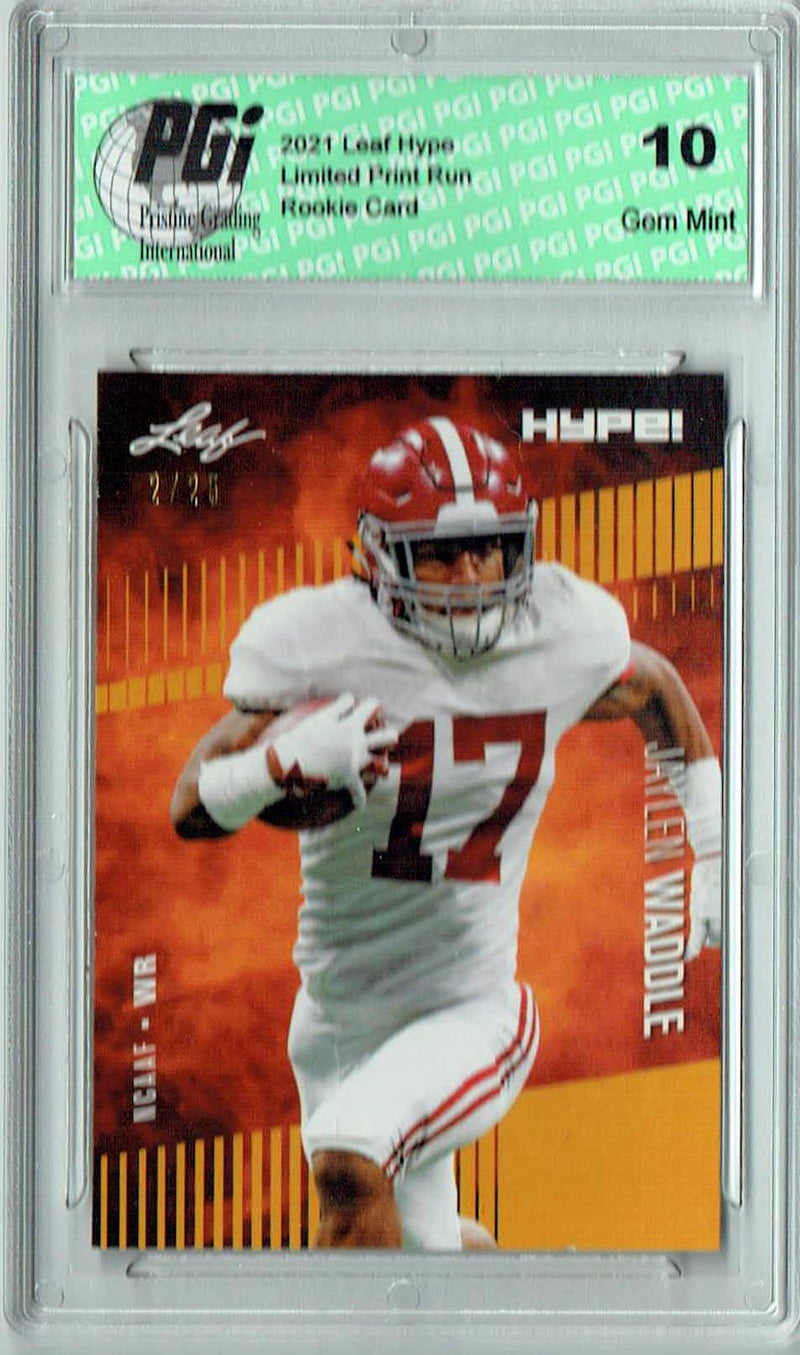 Jaylen Waddle Rookie Card Miami PGI 10 Gem Mint Football Trading Card 2021 Leaf HYPE! #62 Gold SP, Only 25 Ever Made