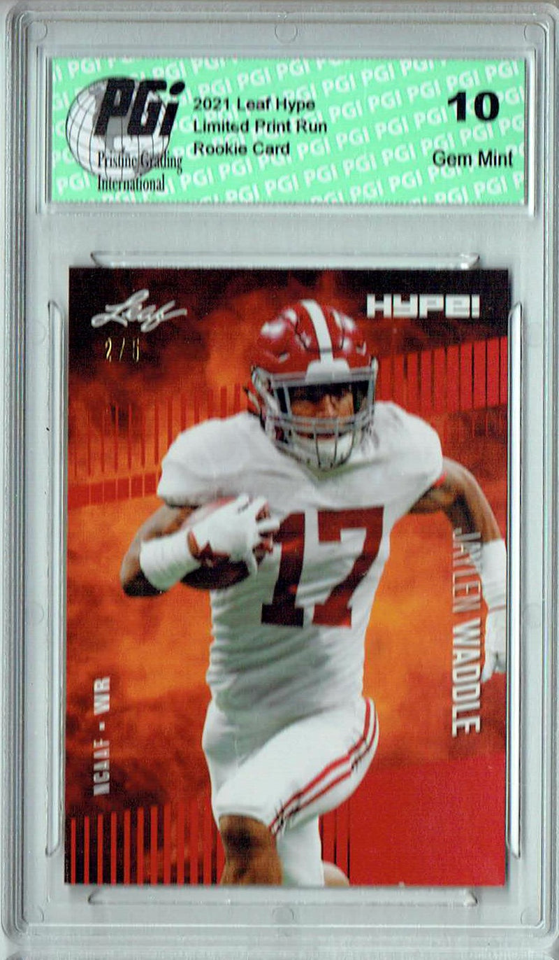 Jaylen Waddle Rookie Card Miami PGI 10 Gem Mint Football Trading Card 2021 Leaf HYPE! #62 Red SP, Only 5 Made