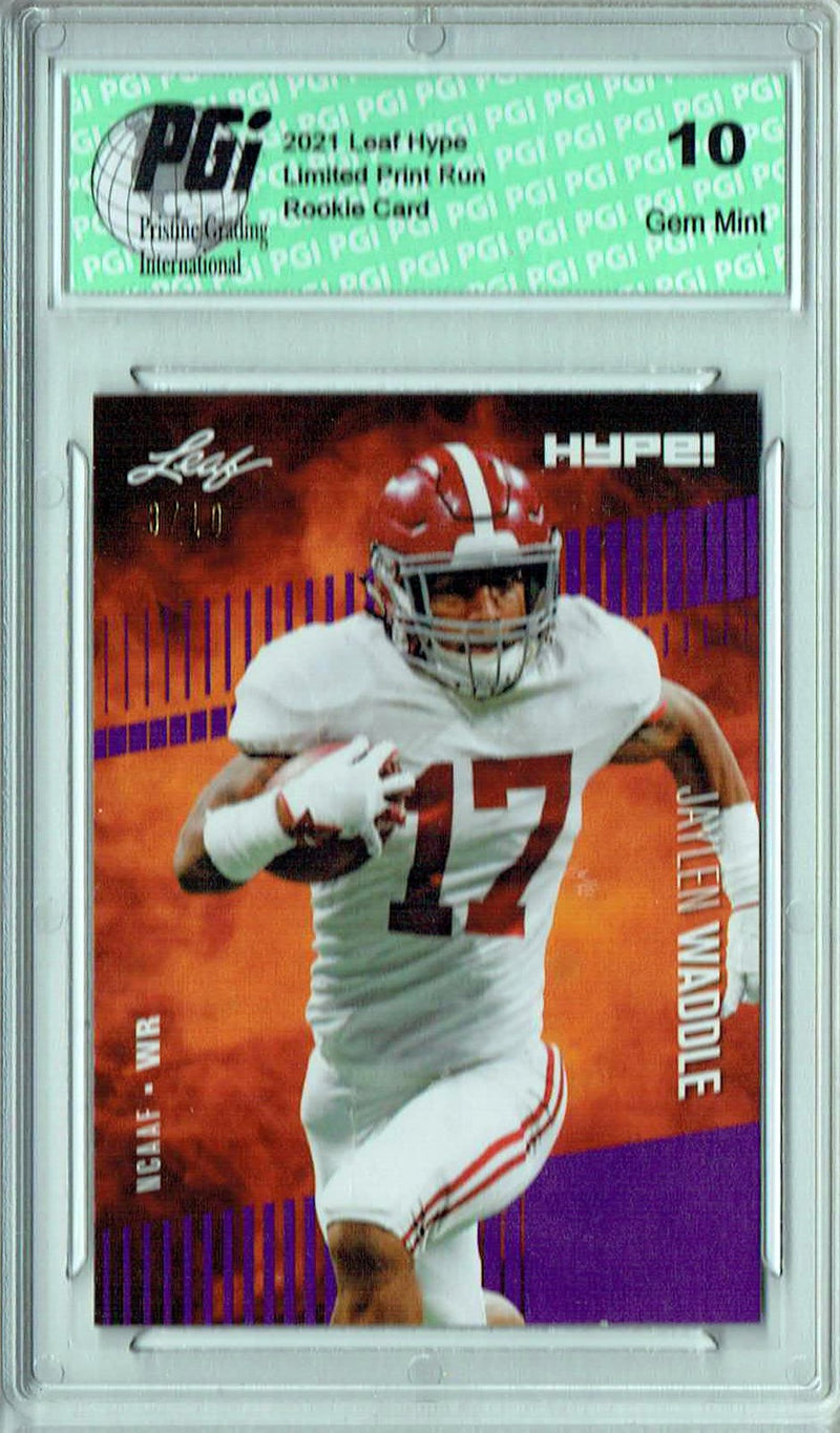 Jaylen Waddle Rookie Card Miami PGI 10 Gem Mint Football Trading Card 2021 Leaf HYPE! #62 Purple SP, Only 10 Made
