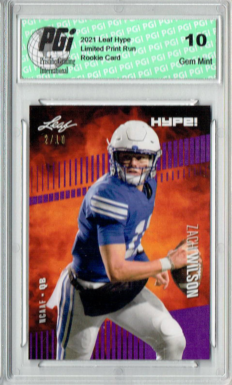 Zach Wilson Rookie Card BYU / New York PGI 10 Gem Mint Football Trading Card 2021 Leaf HYPE! #58 Purple SP, Only 10 Made