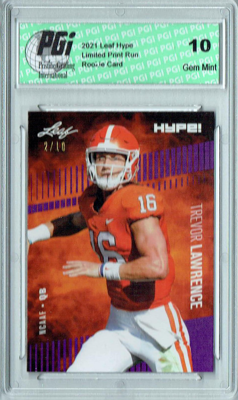 Trevor Lawrence Rookie Card Jacksonville PGI 10 Gem Mint Football Trading Card 2021 Leaf HYPE! #49 Purple SP, Only 10 Made