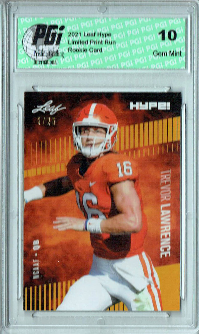Trevor Lawrence Rookie Card Jacksonville PGI 10 Gem Mint Football Trading Card 2021 Leaf HYPE! #49 Gold SP Only 25 Ever Made