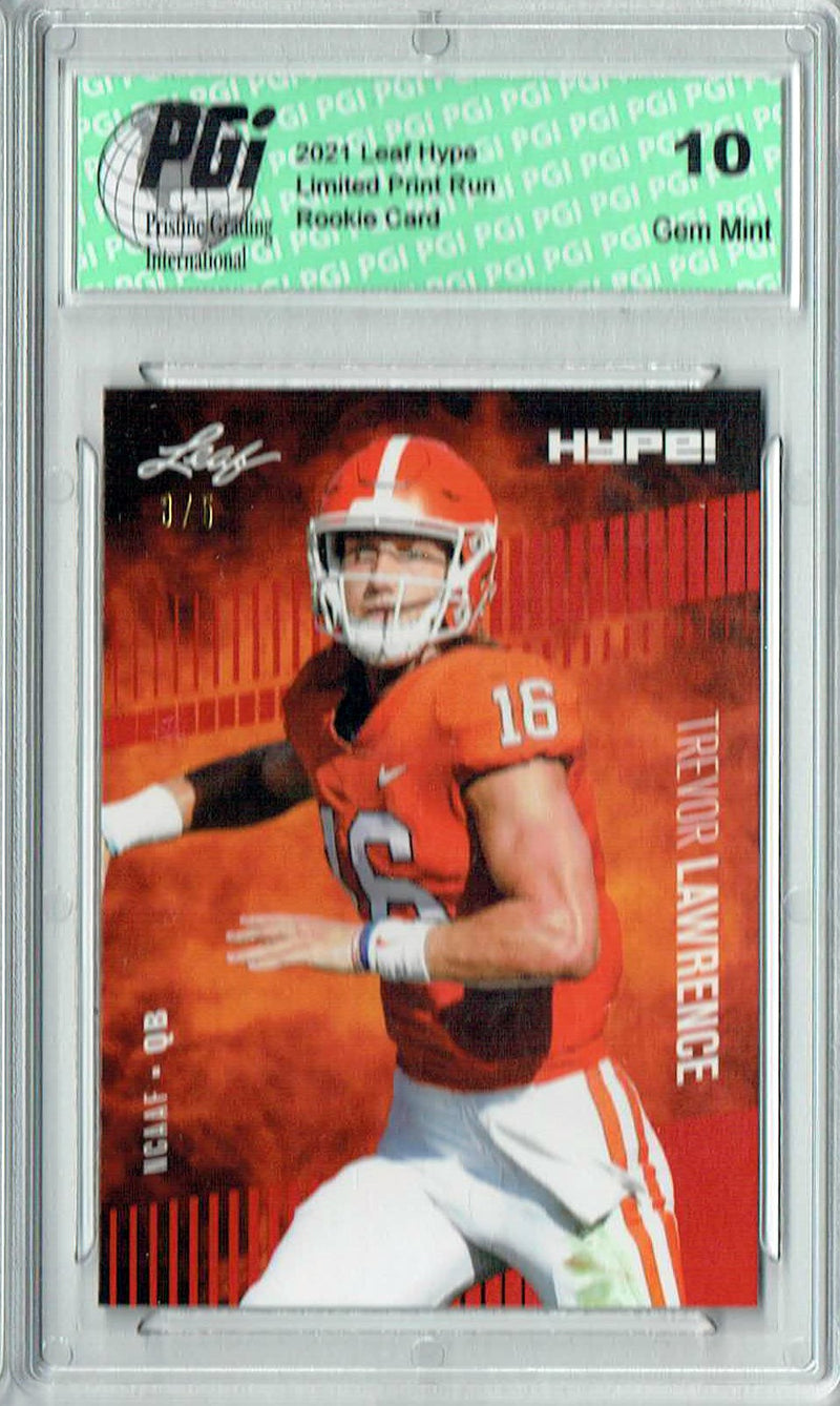 Trevor Lawrence Rookie Card Jacksonville PGI 10 Gem Mint Football Trading Card 2021 Leaf HYPE! #49 Red SP, Only 5 Made