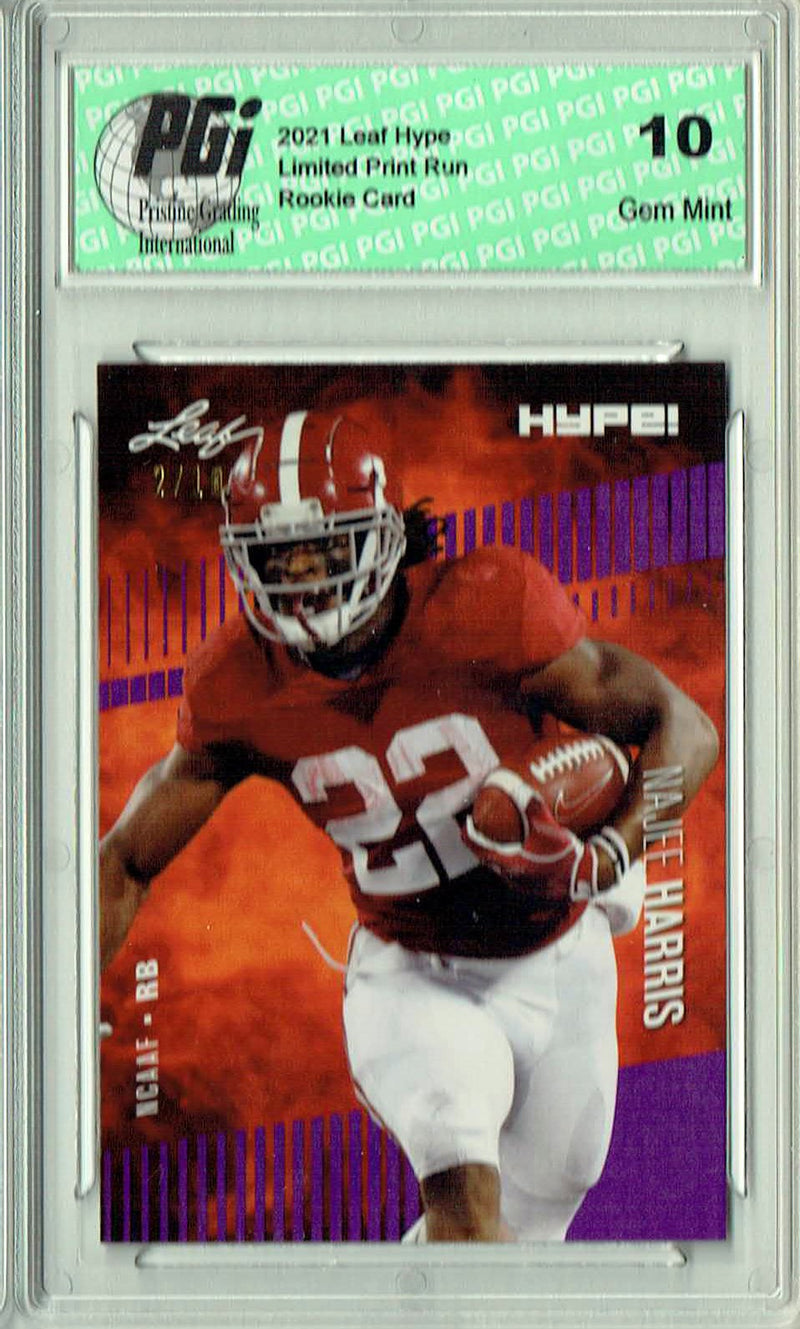 Najee Harris Rookie Card Pittsburgh PGI 10 Gem Mint Football Trading Card 2021 Leaf HYPE! #61 Purple SP, Only 10 Made