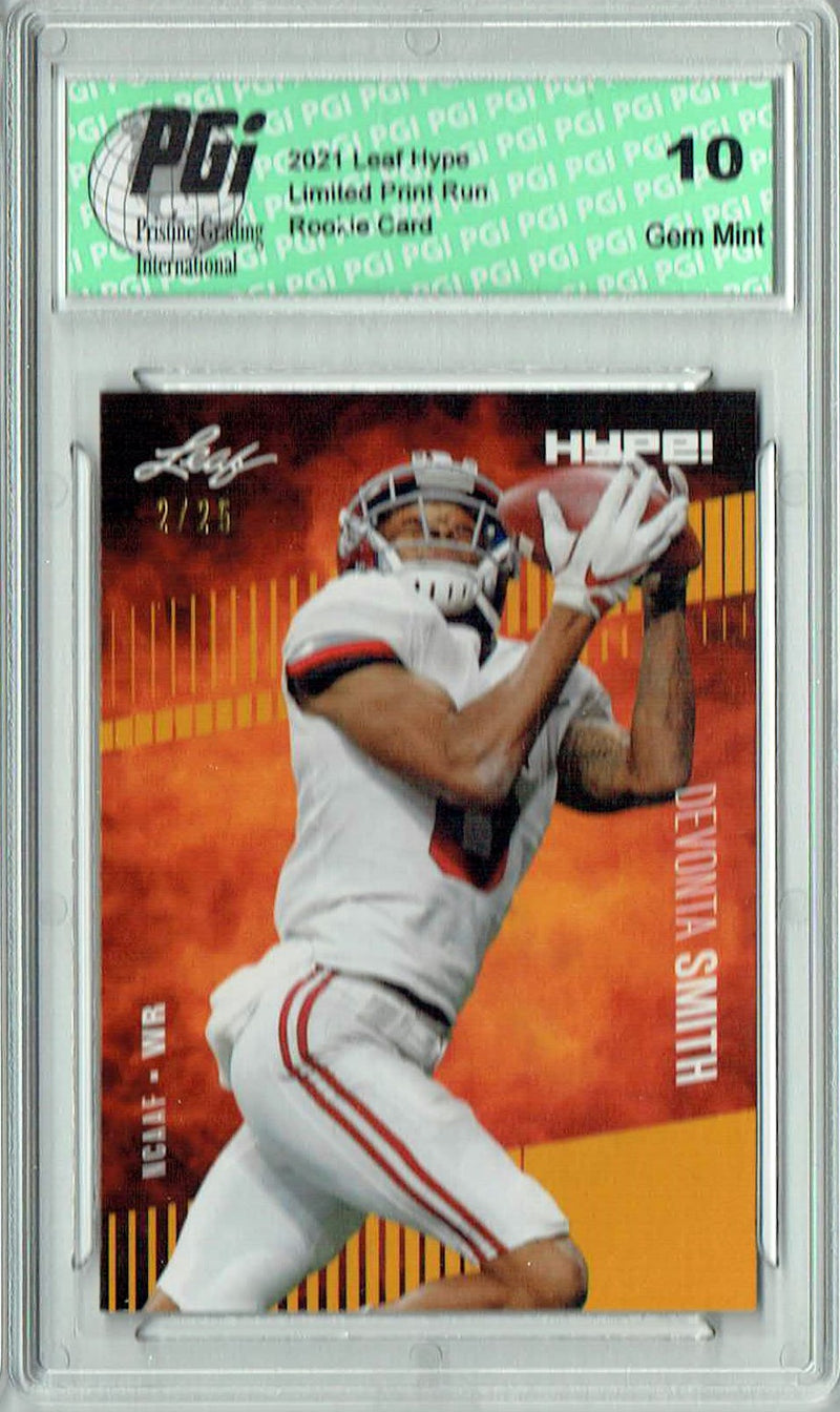 Devonta Smith Rookie Card Philadelphia PGI 10 Gem Mint Football Trading Card 2021 Leaf HYPE! #63 Gold SP, Only 25 Ever Made