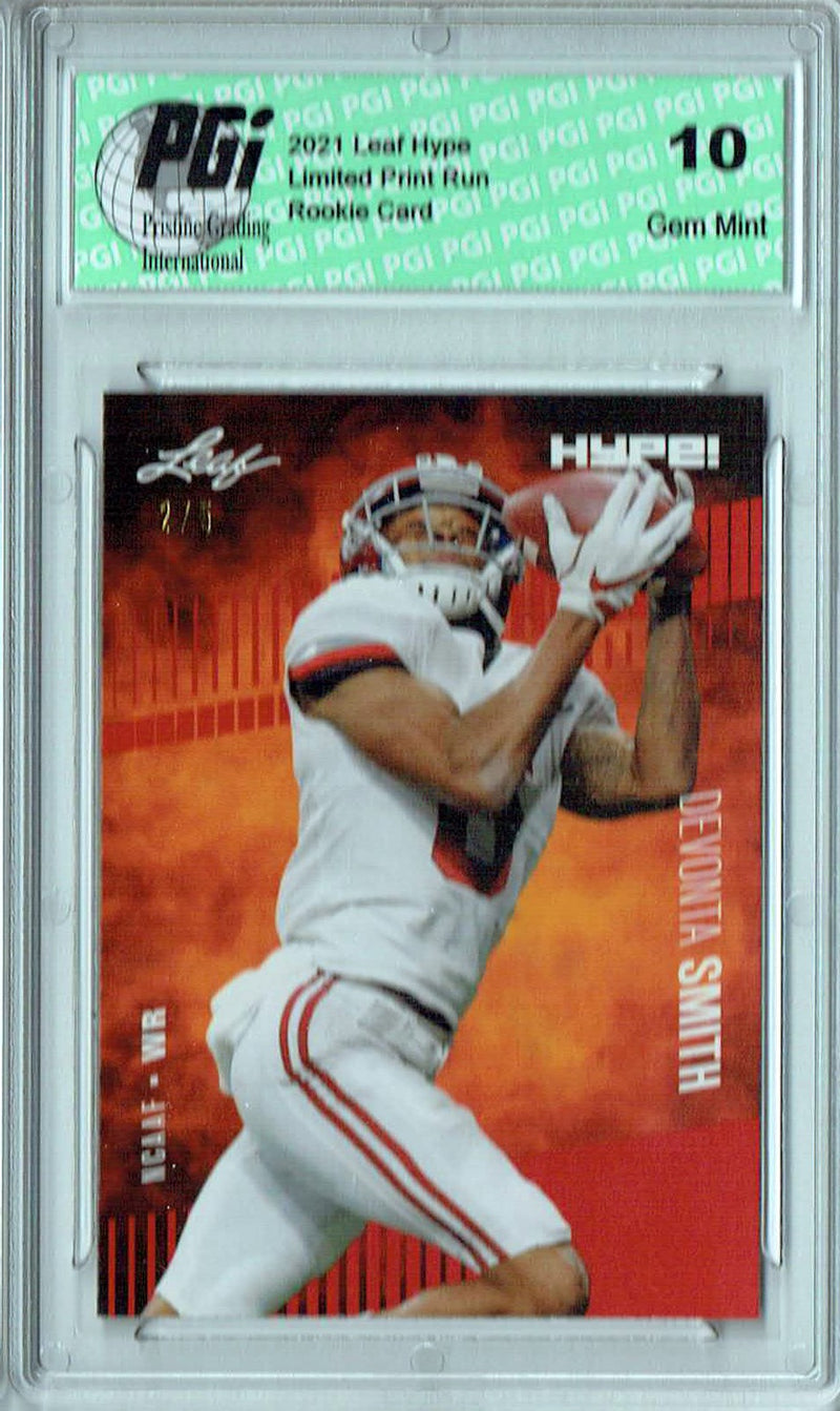 Devonta Smith Rookie Card Philadelphia PGI 10 Gem Mint Football Trading Card 2021 Leaf HYPE! #63 Red SP, Only 5 Made