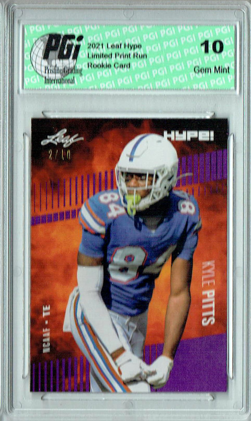 Kyle Pitts Rookie Card Atlanta PGI 10 Gem Mint Football Trading Card 2021 Leaf HYPE! #57 Purple SP, Only 10 Made