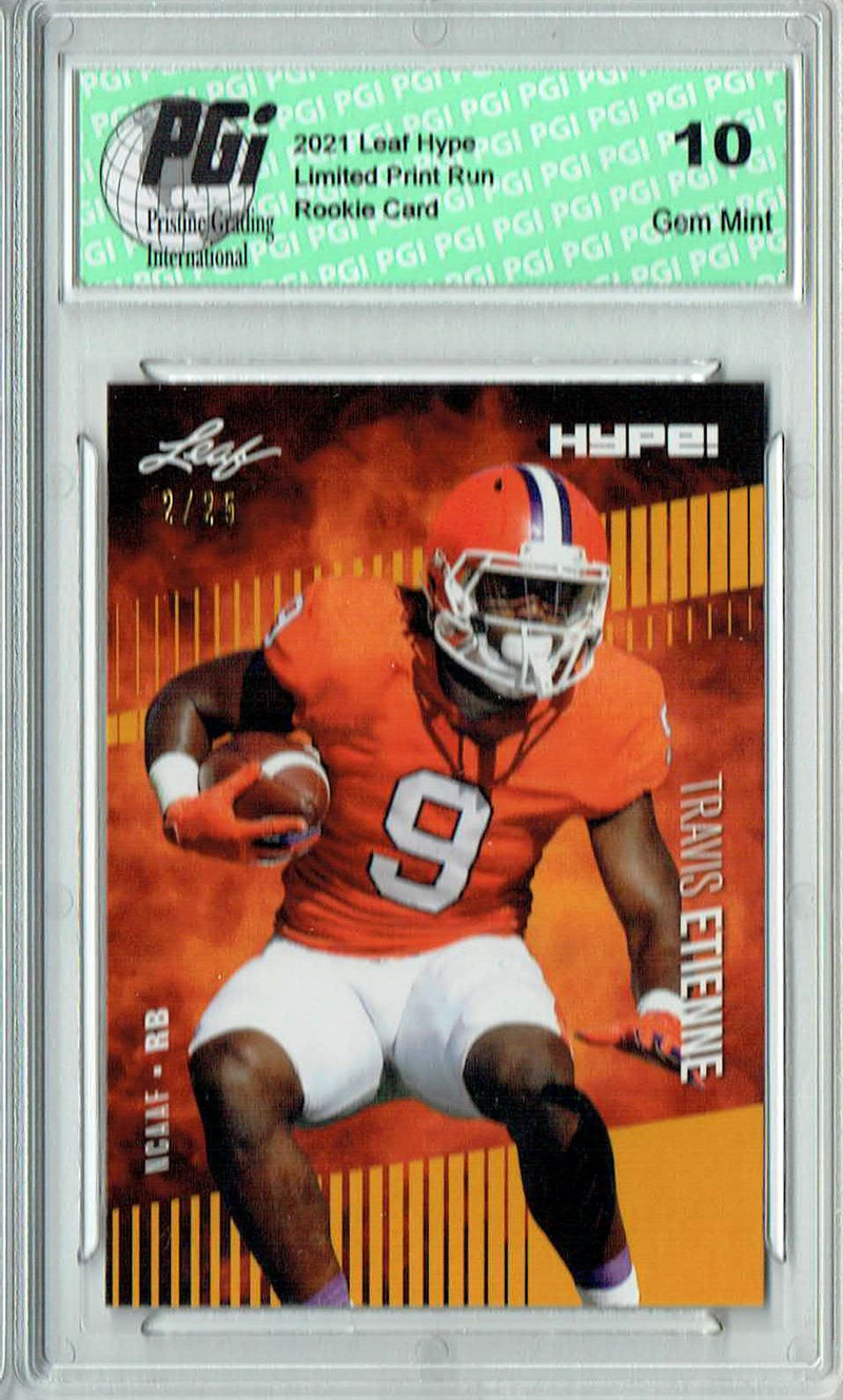 Travis Etienne Rookie Card Jacksonville PGI 10 Gem Mint Football Trading Card 2021 Leaf HYPE! #53A Gold SP Only 25 Ever Made