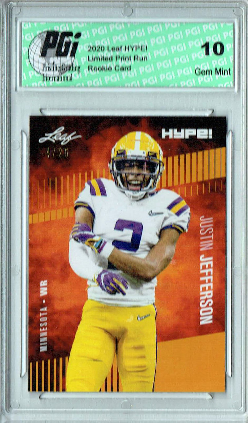 Justin Jefferson Rookie Card Minnesota PGI 10 Gem Mint Football Trading Card 2020 Leaf HYPE! #54 Gold SP, Only 25 Made