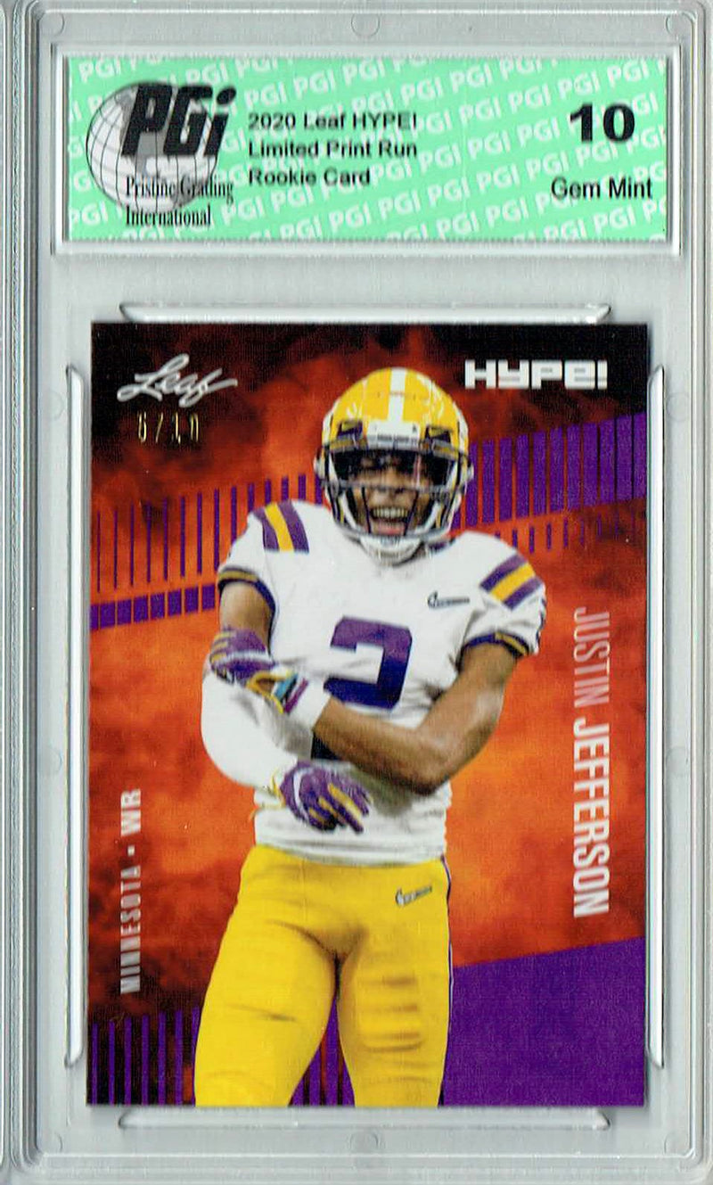 Justin Jefferson Rookie Card Minnesota PGI 10 Gem Mint Football Trading Card 2020 Leaf HYPE! #54 Purple SP, Only 10 Made