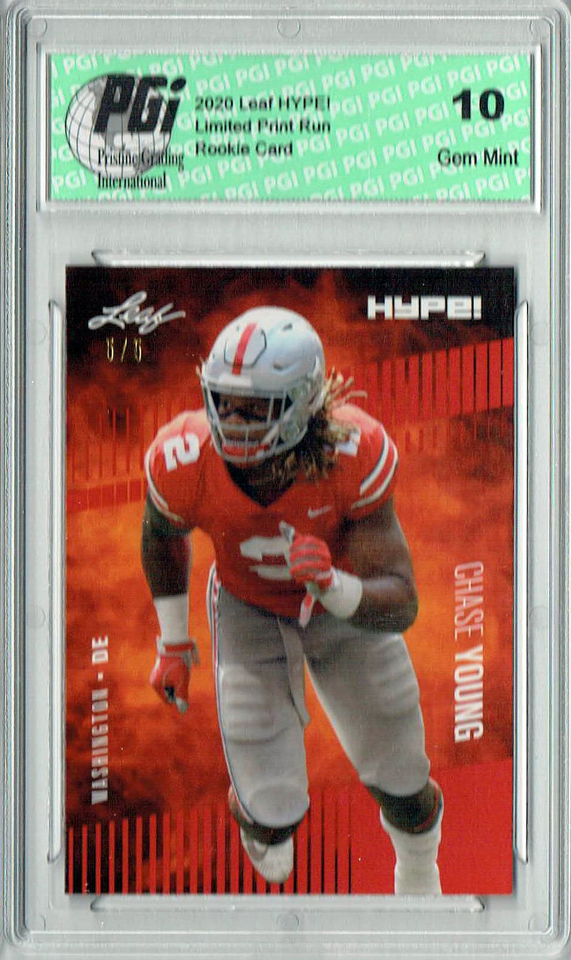 Chase Young Rookie Card Washington PGI 10 Gem Mint Football Trading Card 2020 Leaf HYPE! #55 Red SP, Only 5 Made