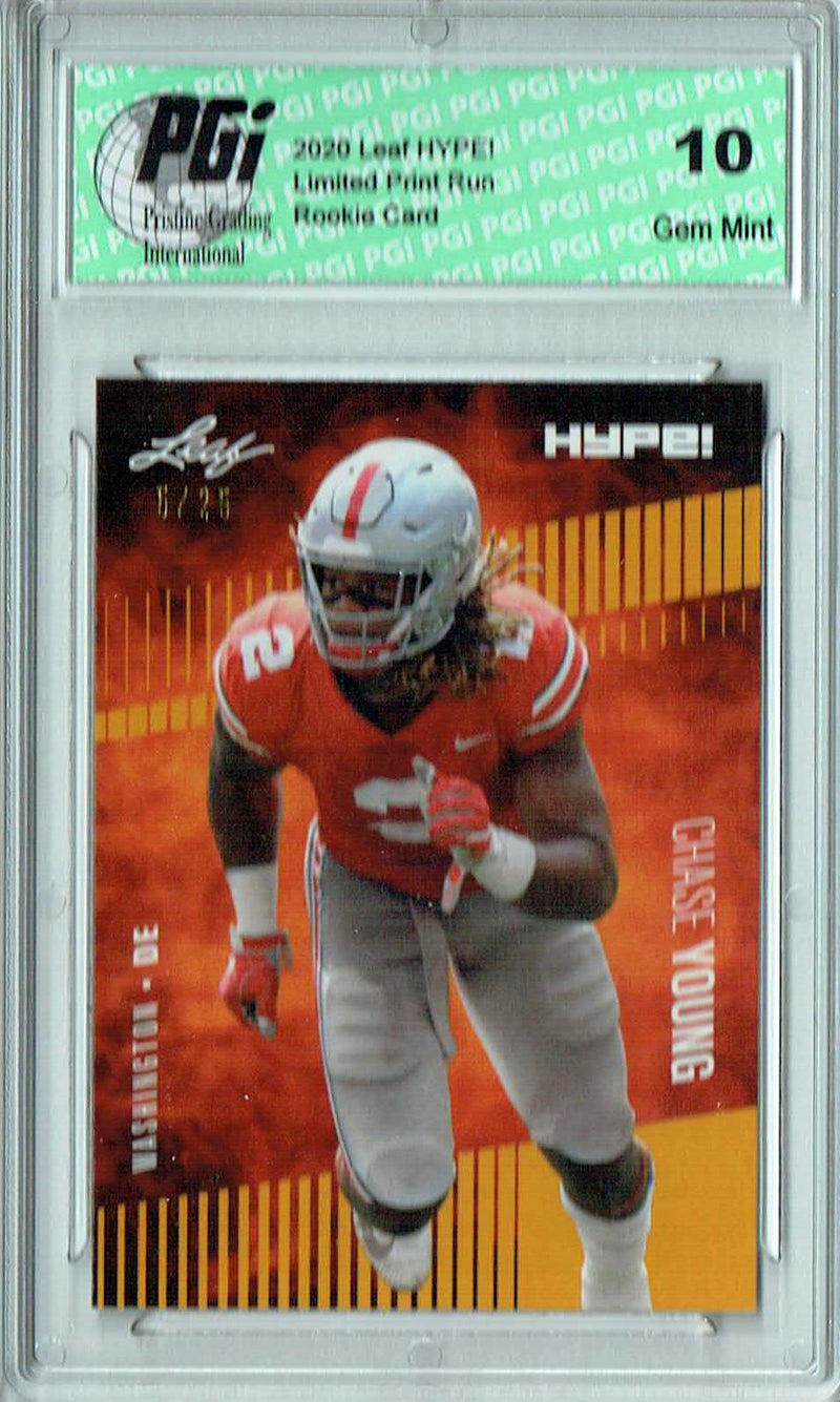 Chase Young Rookie Card Washington PGI 10 Gem Mint Football Trading Card 2020 Leaf HYPE! #55 Gold SP, Only 25 Ever Made