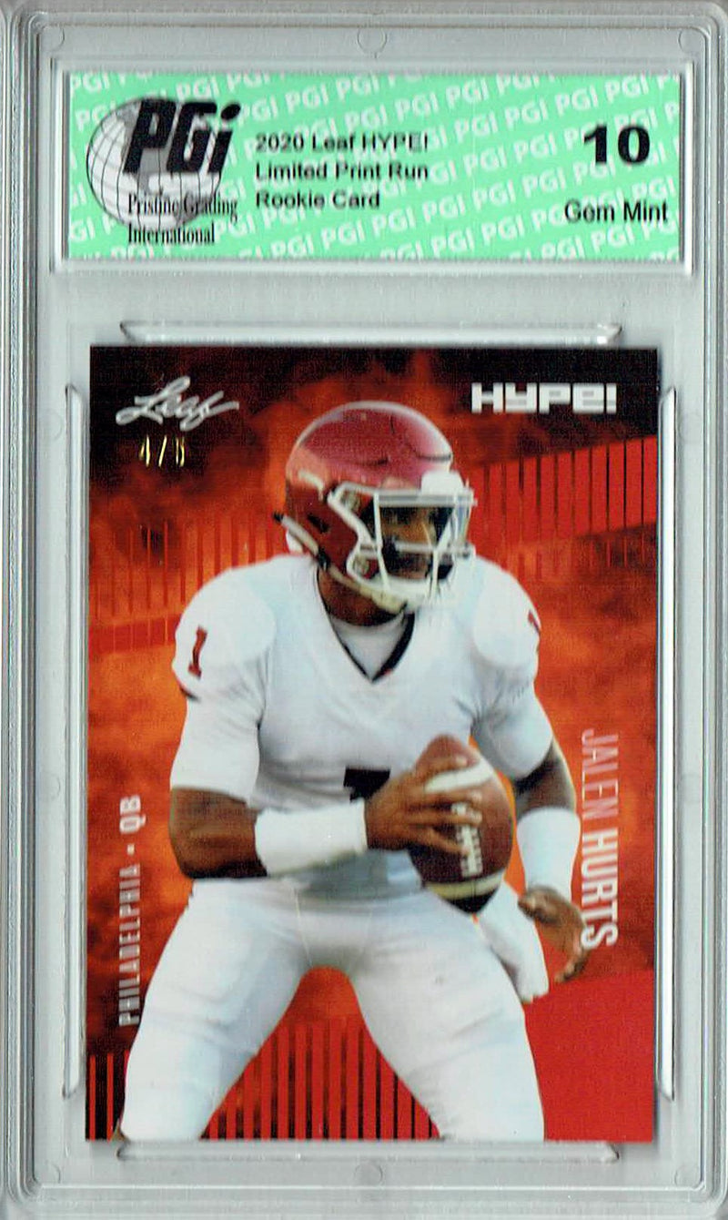 Jalen Hurts Rookie Card Philadelphia PGI 10 Gem Mint Football Trading Card 2020 Leaf HYPE! #28A Red SP, Only 5 Made