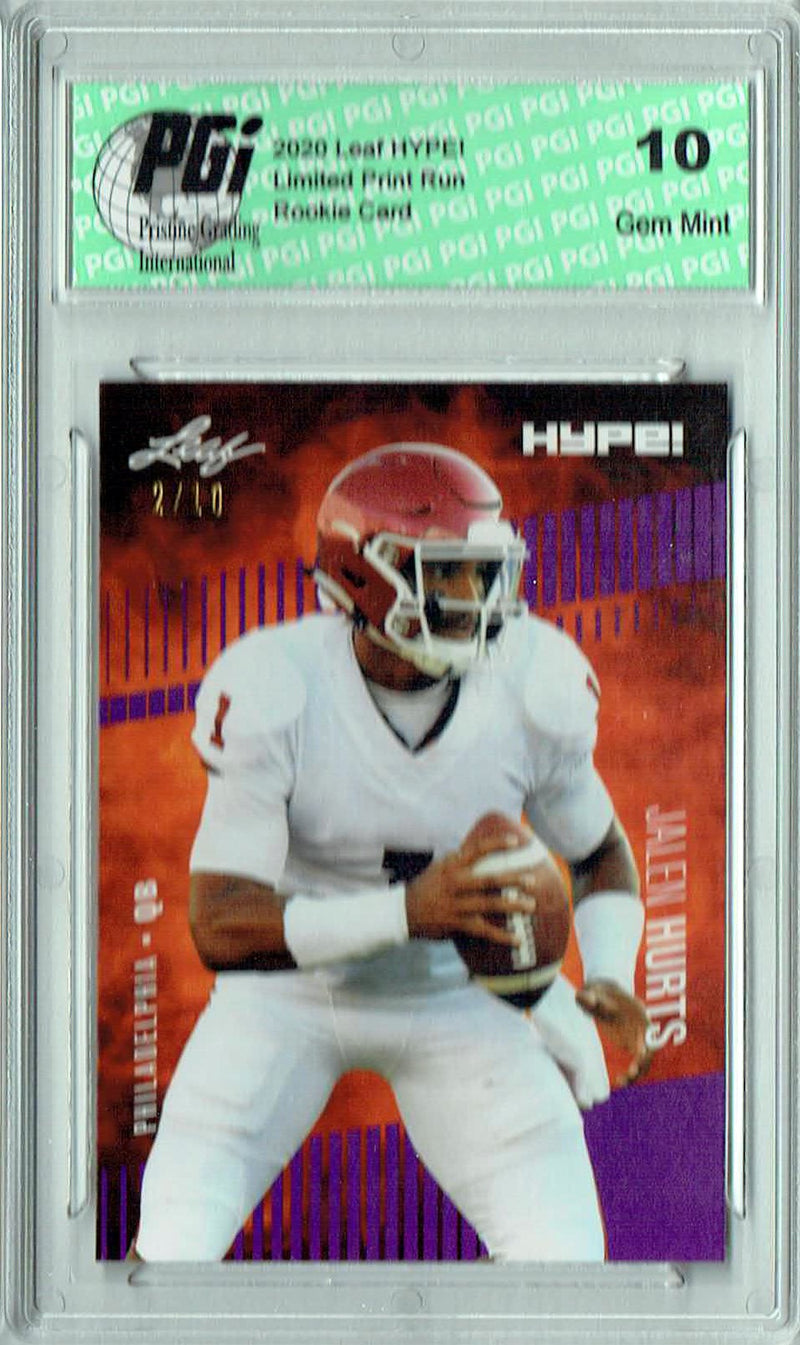 Jalen Hurts Rookie Card Philadelphia PGI 10 Gem Mint Football Trading Card 2020 Leaf HYPE! #28A Purple SP, Only 10 Made