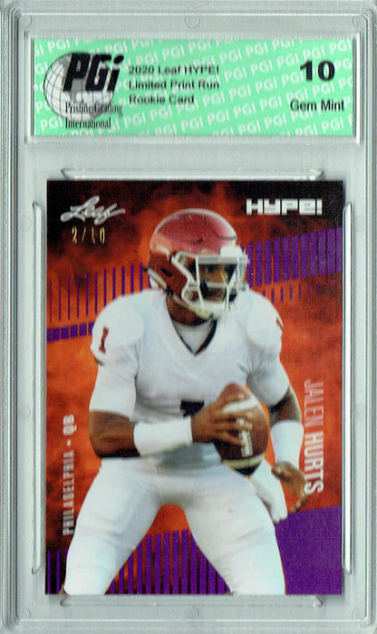 Jalen Hurts 2020 Leaf HYPE! #28A Purple SP, Only 10 Made Rookie Card PGI 10