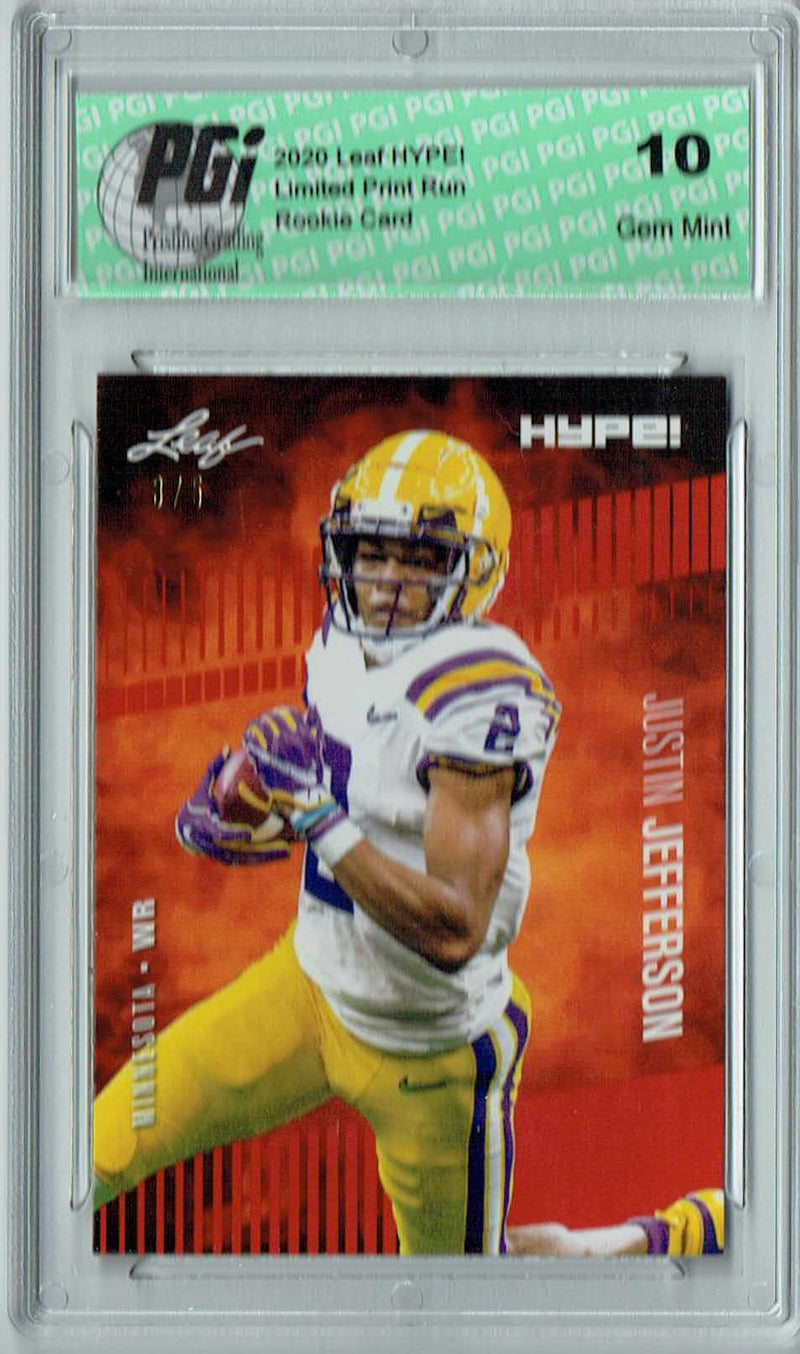 Justin Jefferson Rookie Card Minnesota PGI 10 Gem Mint Football Trading Card 2020 Leaf HYPE! #54A Red SP, Only 5 Made