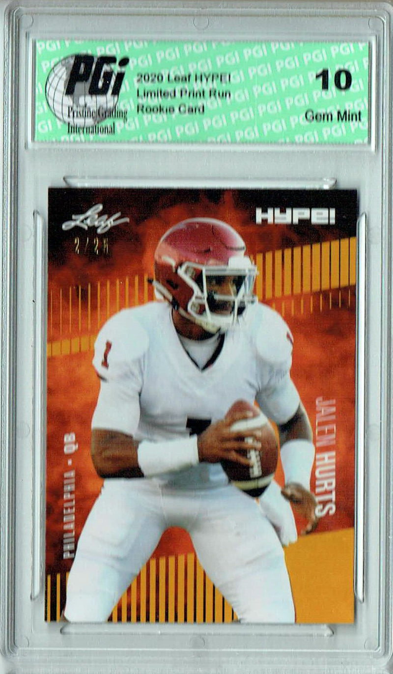 Jalen Hurts Rookie Card Philadelphia PGI 10 Gem Mint Football Trading Card 2020 Leaf HYPE! #28A Gold SP, Only 25 Ever Made