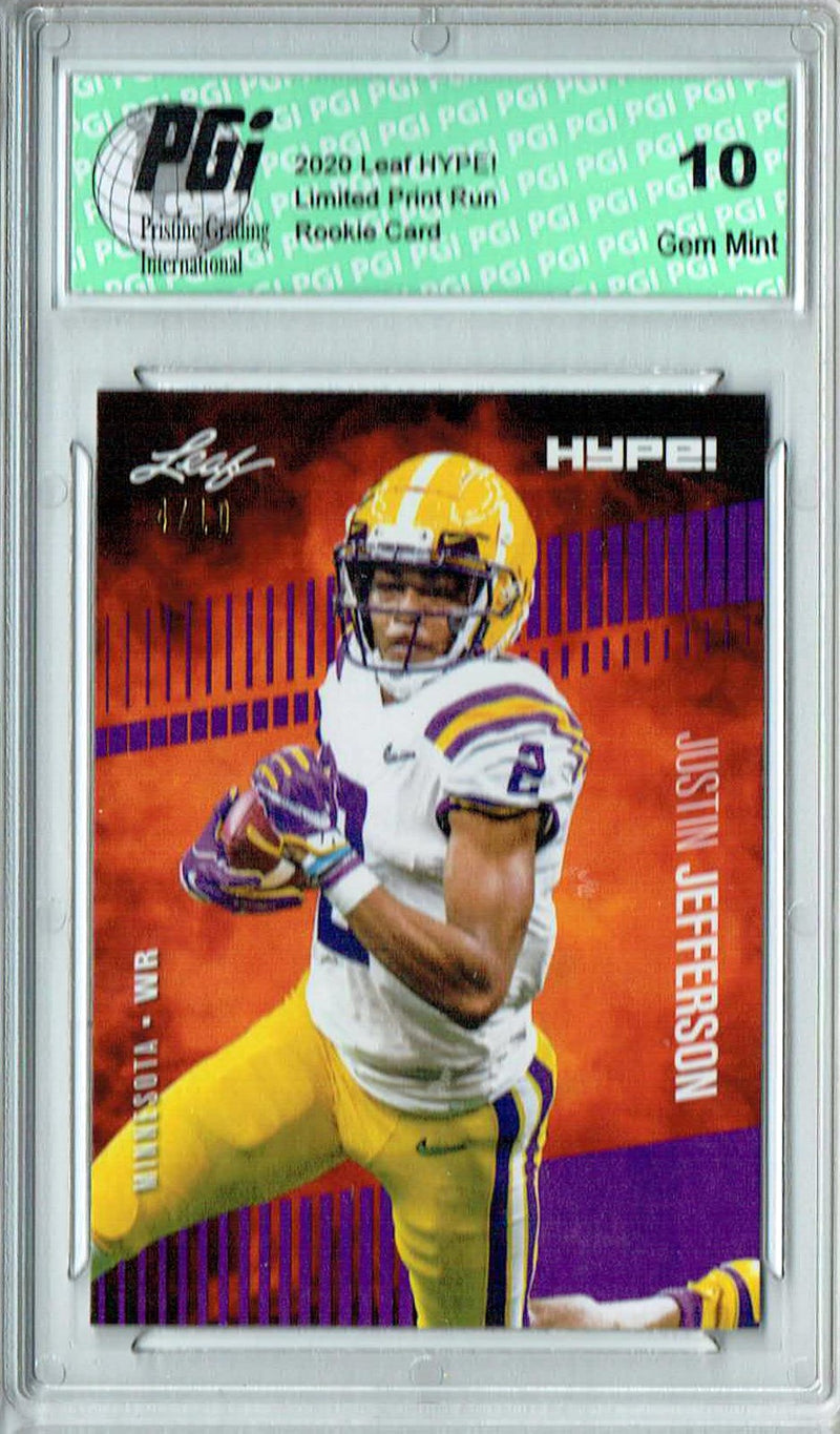 Justin Jefferson Rookie Card Minnesota PGI 10 Gem Mint Football Trading Card 2020 Leaf HYPE! #54A Purple SP, Only 10 Made