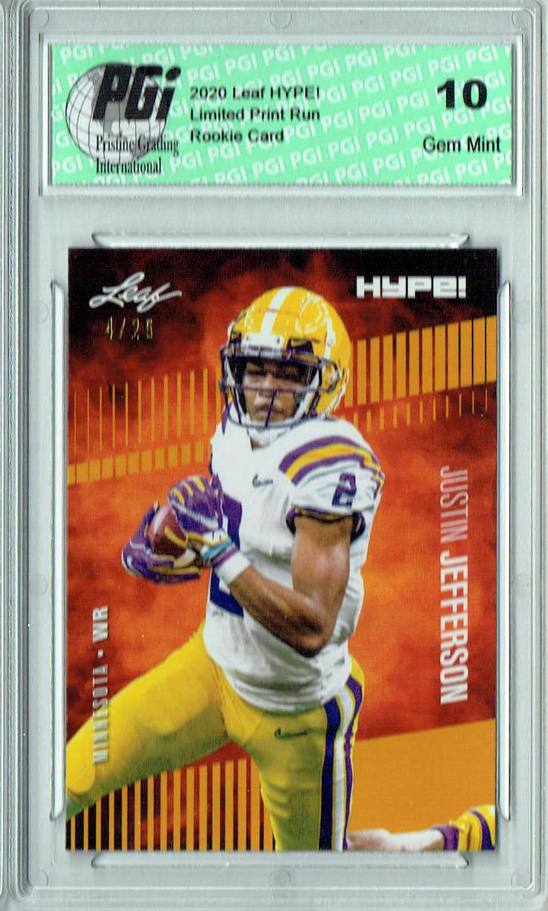 Justin Jefferson Rookie Card Minnesota PGI 10 Gem Mint Football Trading Card 2020 Leaf HYPE! #54A Gold SP, Only 25 Made