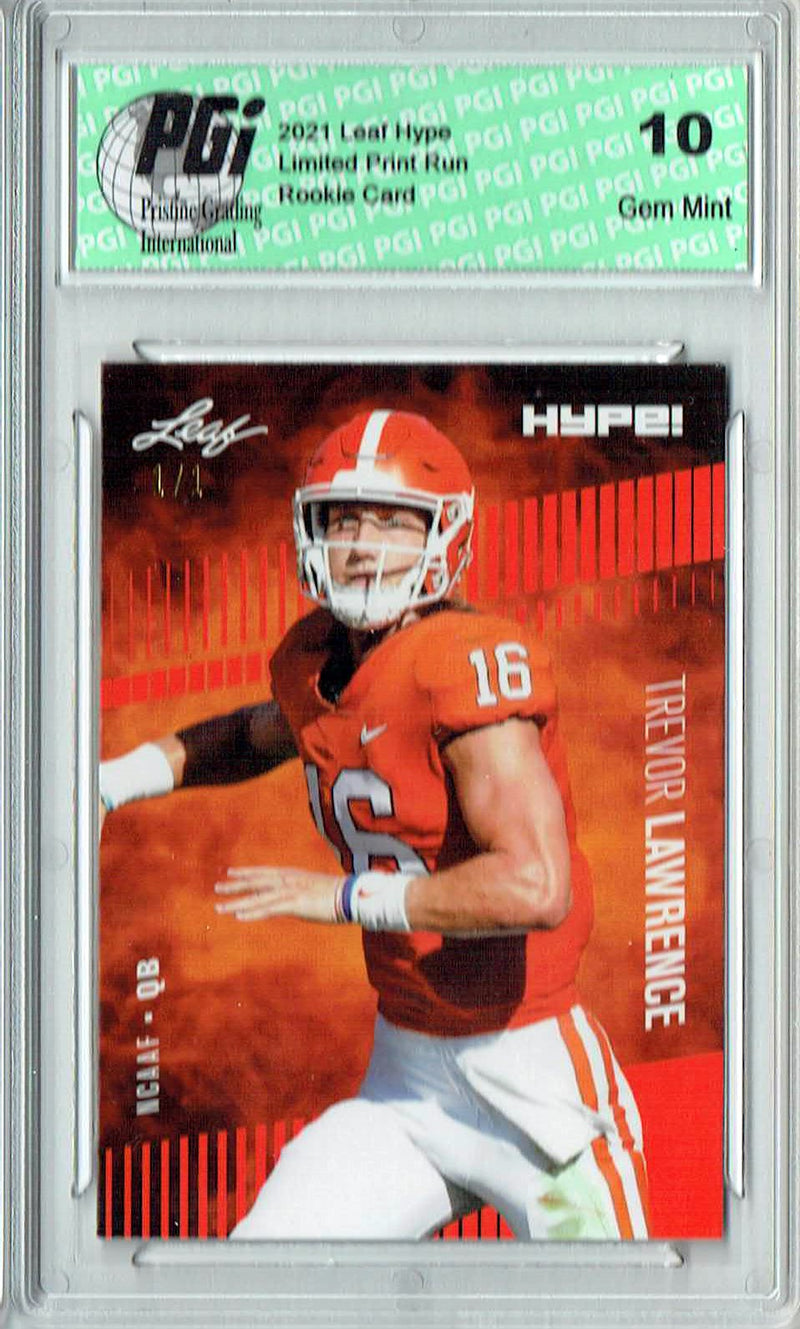 Trevor Lawrence Rookie Card Jacksonville PGI 10 Gem Mint Football Trading Card 2021 Leaf HYPE! #49 Orange Blank Back 1/1