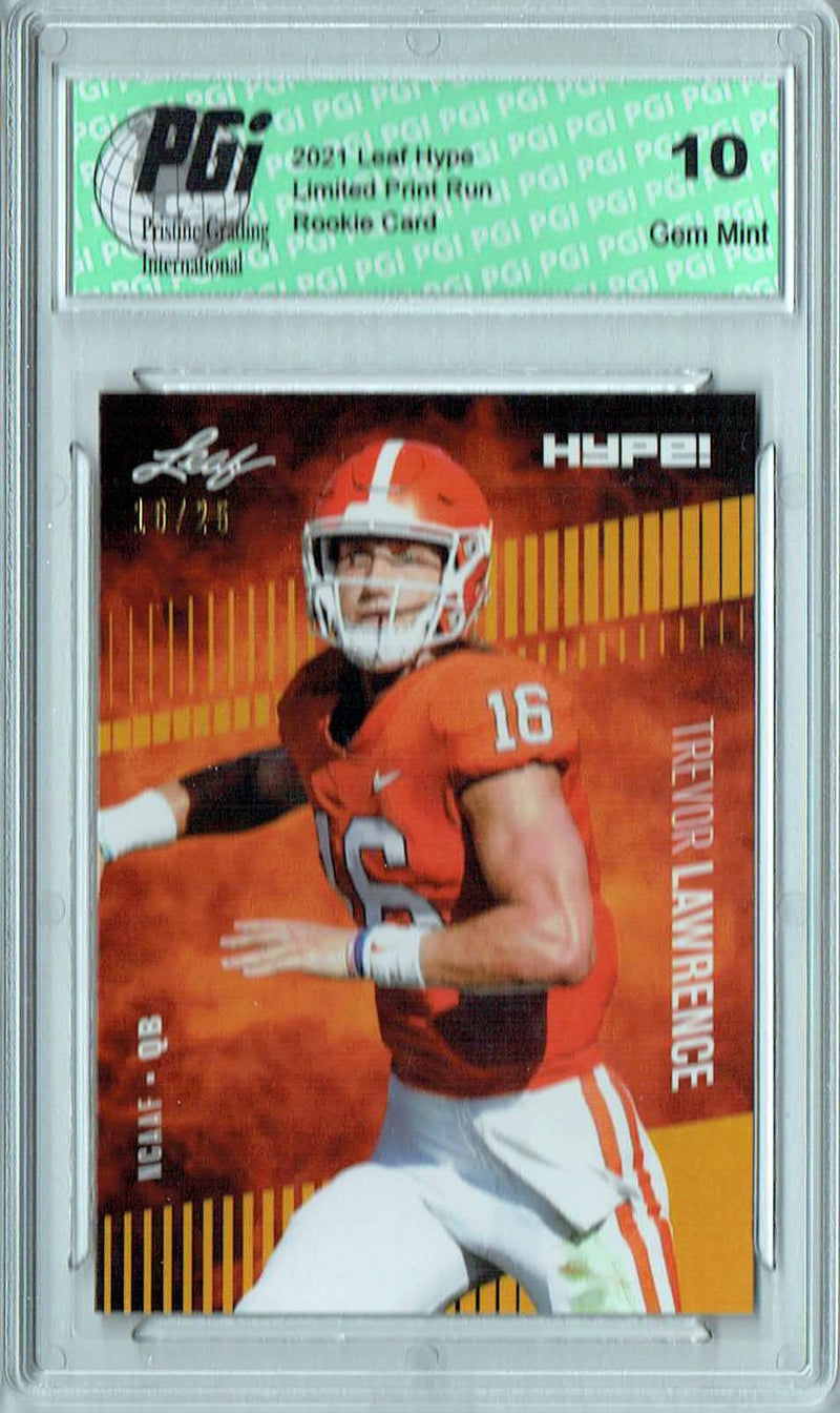Trevor Lawrence Rookie Card Jacksonville PGI 10 Gem Mint Football Trading Card 2021 Leaf HYPE! #49 Gold Jersey #16/25