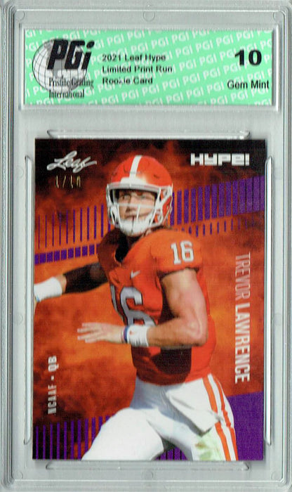 Trevor Lawrence 2021 Leaf HYPE! #49 Purple The #1 of 10 Rookie Card PGI 10