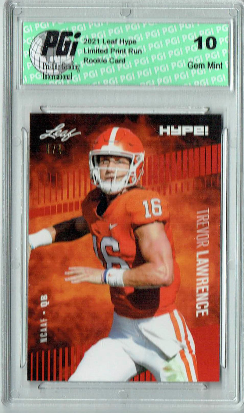 Trevor Lawrence Rookie Card Jacksonville PGI 10 Gem Mint Football Trading Card 2021 Leaf HYPE! #49 Red The #1 of 5