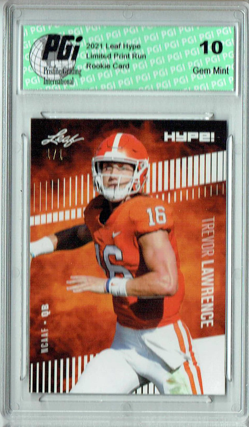 Trevor Lawrence Rookie Card Jacksonville PGI 10 Gem Mint Football Trading Card 2021 Leaf HYPE! #49 White Blank Back 1/1