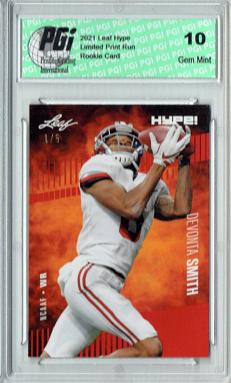Devonta Smith Rookie Card Philadelphia PGI 10 Gem Mint Football Trading Card 2021 Leaf HYPE! #63 Red The #1 of 5