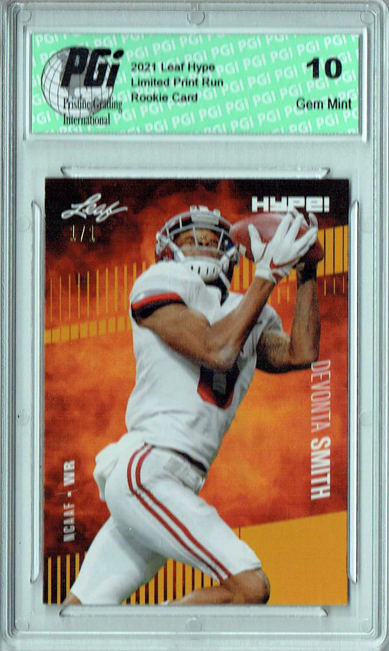 Devonta Smith Rookie Card Philadelphia PGI 10 Gem Mint Football Trading Card 2021 Leaf HYPE! #53 Gold Blank Back 1/1