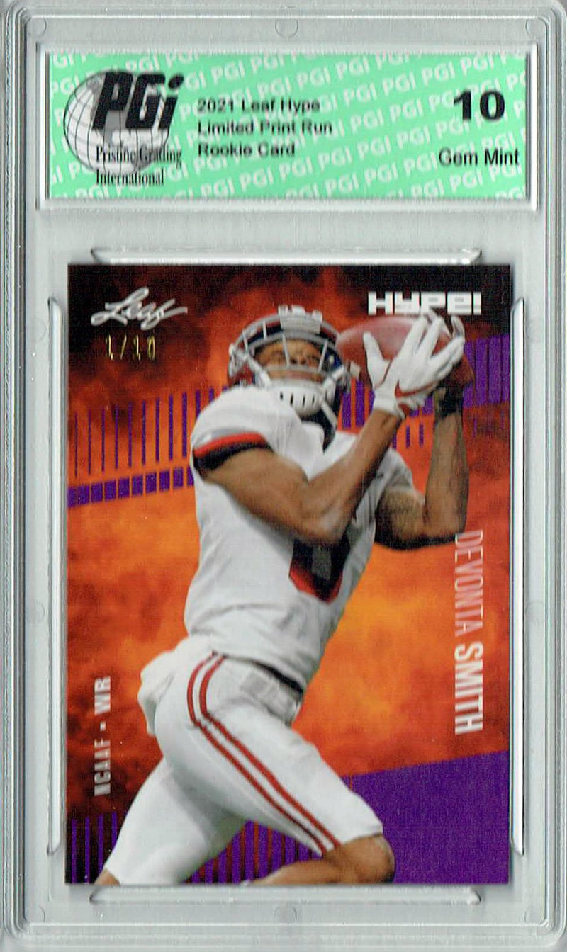 Devonta Smith Rookie Card Philadelphia PGI 10 Gem Mint Football Trading Card 2021 Leaf HYPE! #63 Purple The 1 of 10