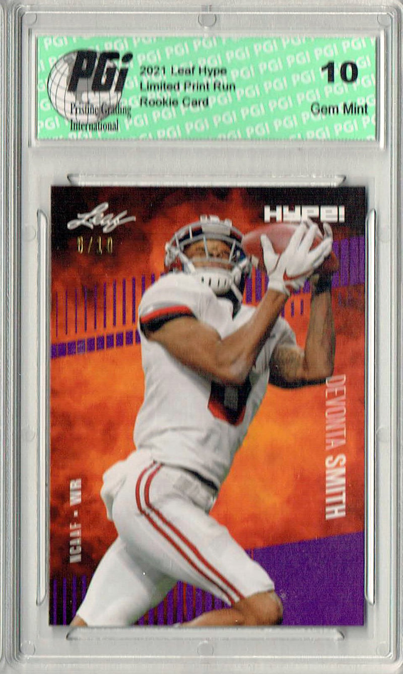 Devonta Smith Rookie Card Philadelphia PGI 10 Gem Mint Football Trading Card 2021 Leaf HYPE! #63 Purple Jersey #6/10