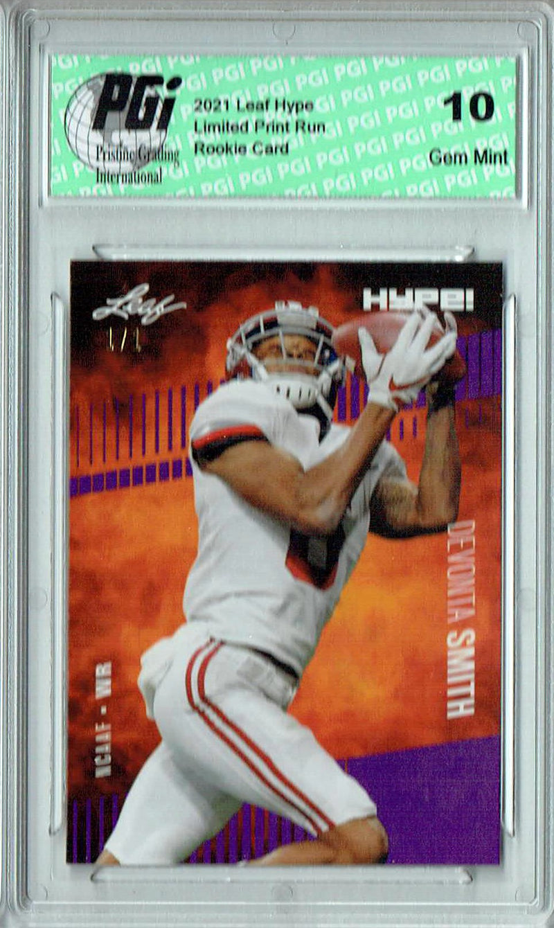 Devonta Smith Rookie Card Philadelphia PGI 10 Gem Mint Football Trading Card 2021 Leaf HYPE! #53 Purple Blank Back 1/1