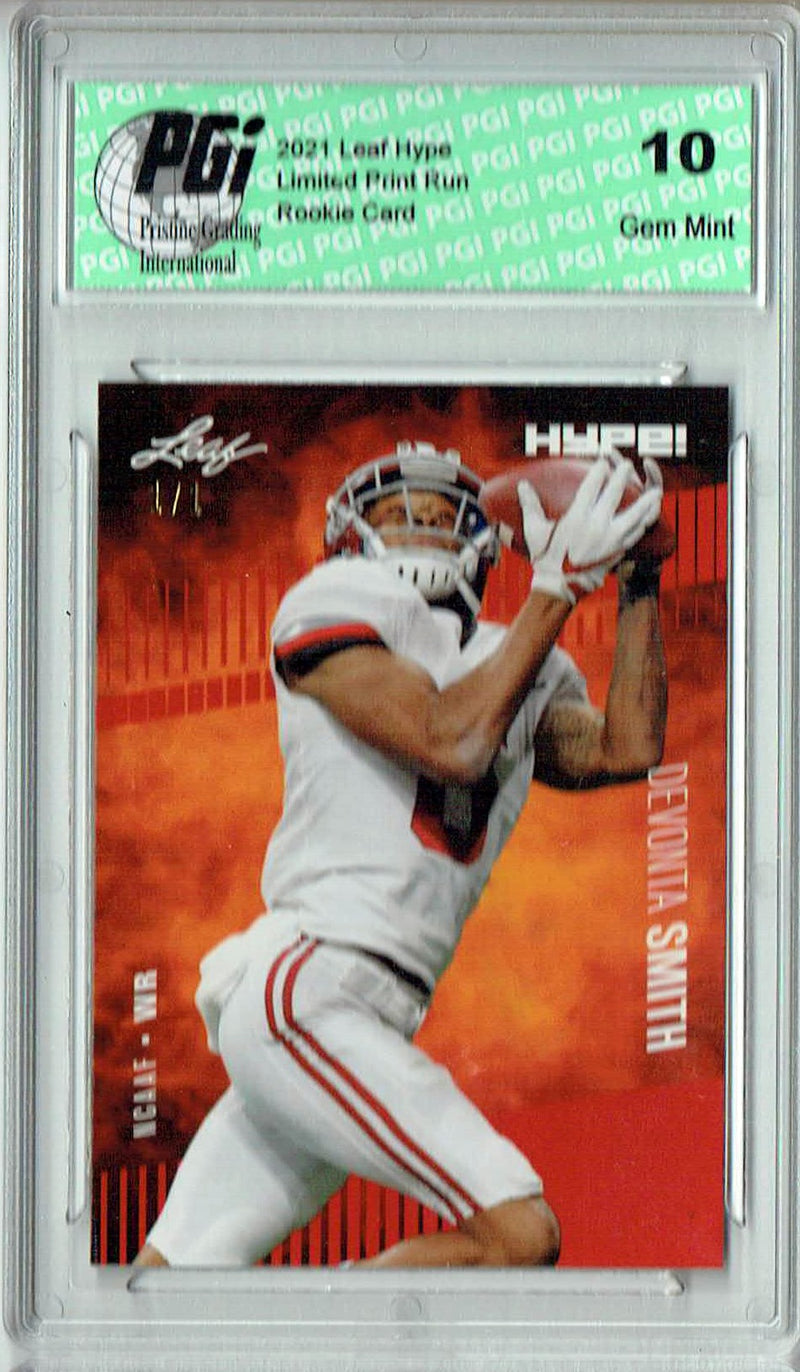 Devonta Smith Rookie Card Philadelphia PGI 10 Gem Mint Football Trading Card 2021 Leaf HYPE! #53 Red Blank Back 1/1