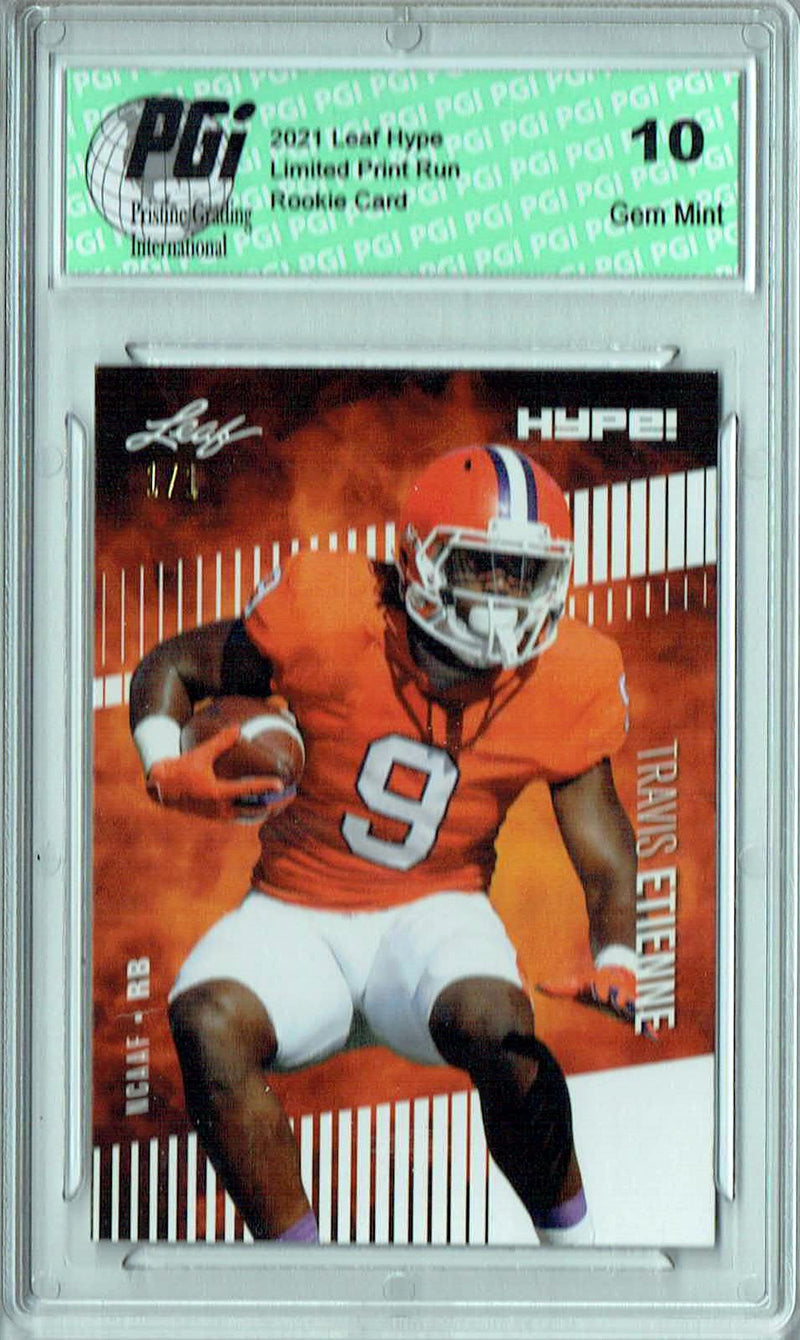 Travis Etienne Rookie Card Jacksonville PGI 10 Gem Mint Football Trading Card 2021 Leaf HYPE! #53A White Blank Back 1/1