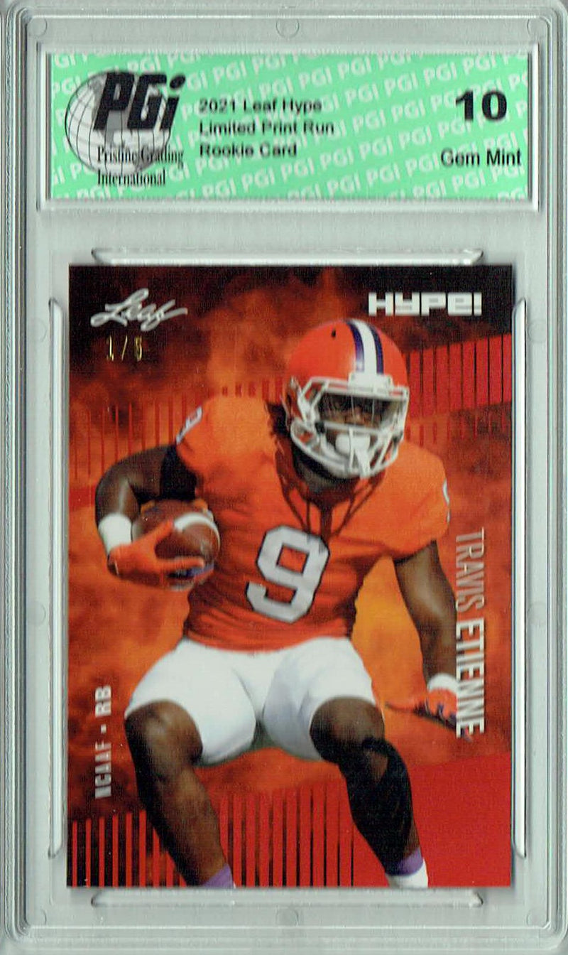 Travis Etienne Rookie Card Jacksonville PGI 10 Gem Mint Football Trading Card 2021 Leaf HYPE! #53A Red The #1 of 5