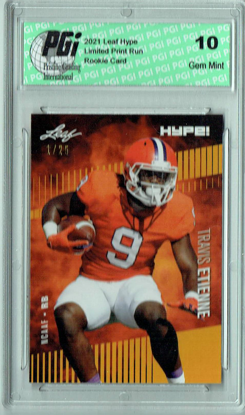 Travis Etienne Rookie Card Jacksonville PGI 10 Gem Mint Football Trading Card 2021 Leaf HYPE! #53A Gold The #1 of 25