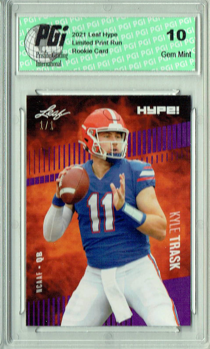 Kyle Trask Rookie Card Tampa Bay PGI 10 Gem Mint Football Trading Card 2021 Leaf HYPE! #59 Purple Blank Back 1/1