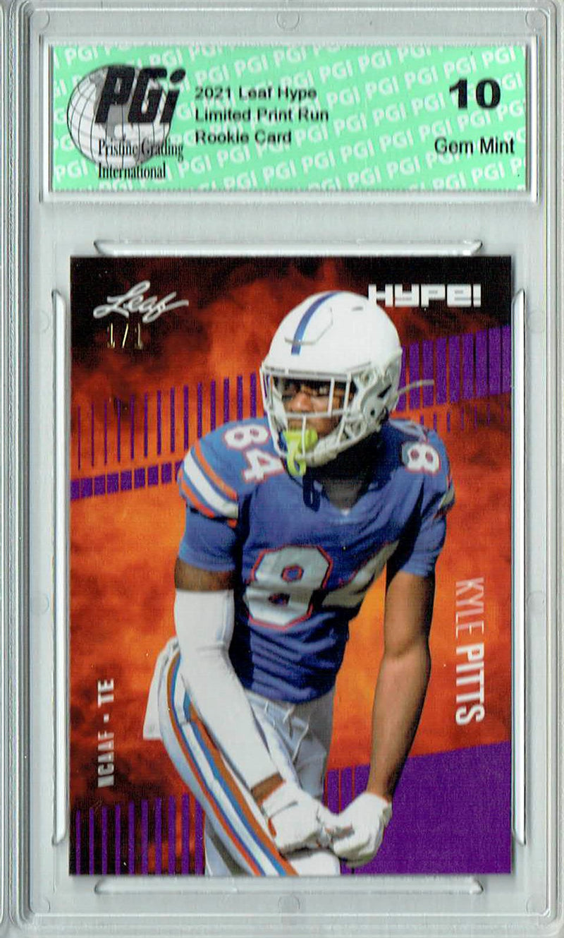 Kyle Pitts Rookie Card Atlanta PGI 10 Gem Mint Football Trading Card 2021 Leaf HYPE! #57 Purple Blank Back 1/1