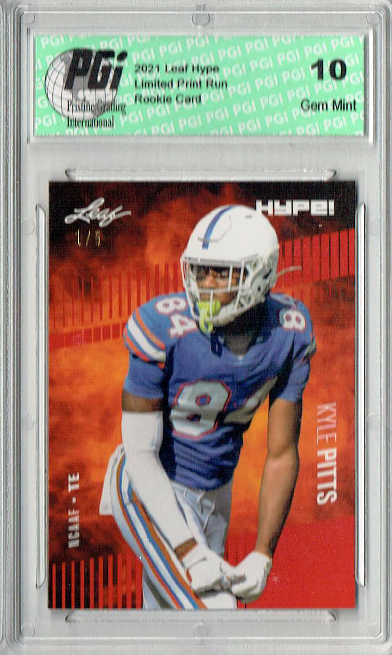 Kyle Pitts Rookie Card Atlanta PGI 10 Gem Mint Football Trading Card 2021 Leaf HYPE! #57 Red The #1 of 5