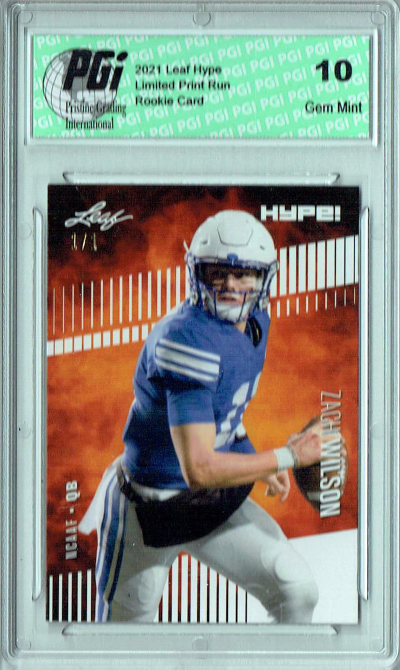Zach Wilson Rookie Card BYU / New York PGI 10 Gem Mint Football Trading Card 2021 Leaf HYPE! #58 White Blank Back 1/1
