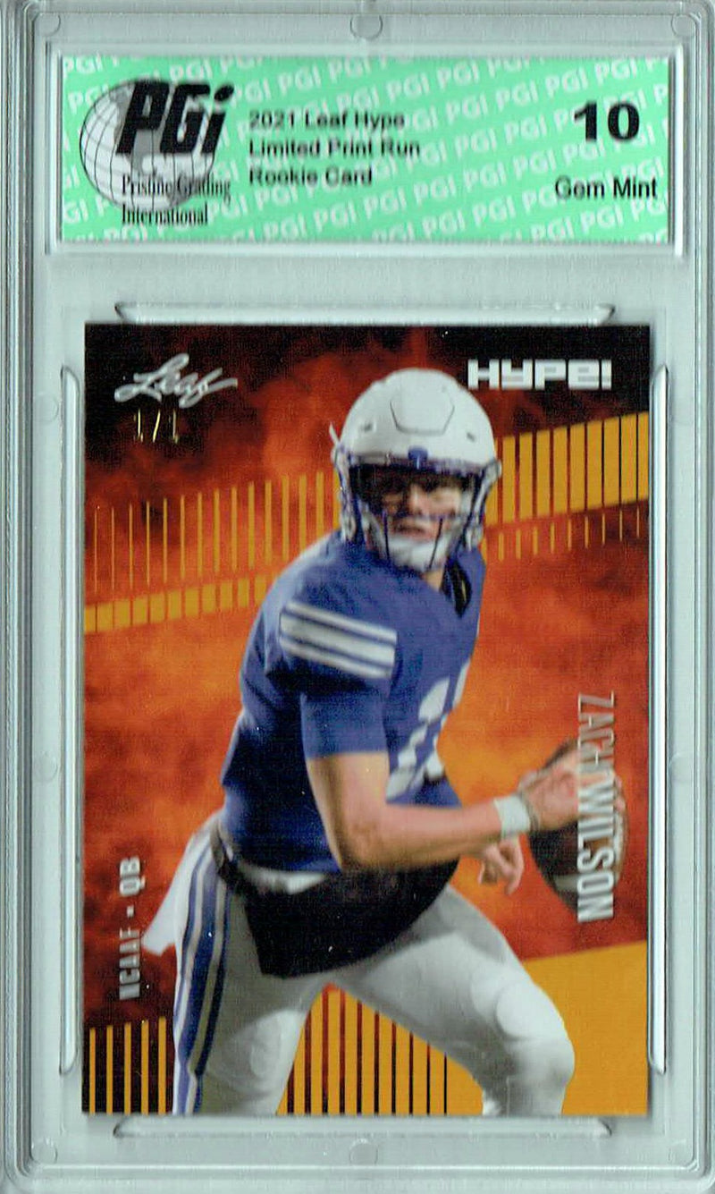 Zach Wilson Rookie Card BYU / New York PGI 10 Gem Mint Football Trading Card 2021 Leaf HYPE! #58 Gold Blank Back 1/1