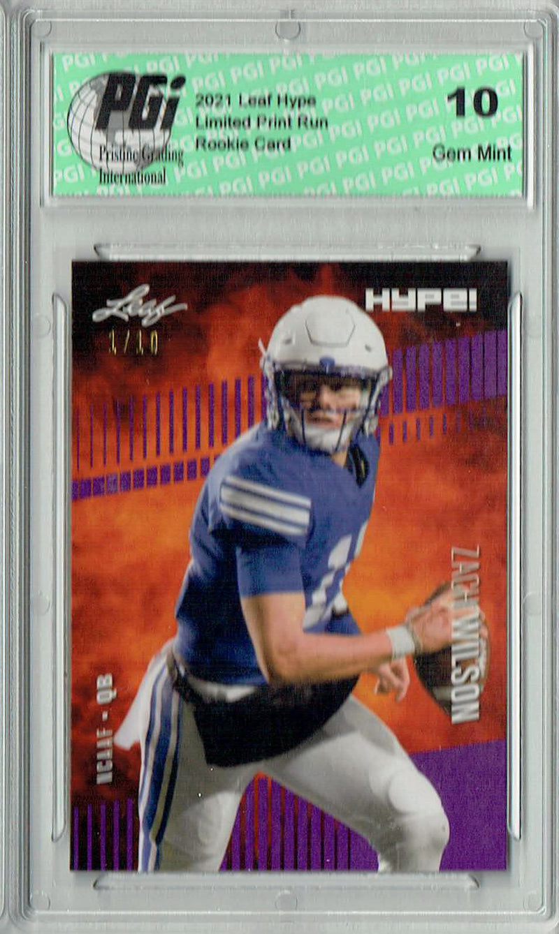 Zach Wilson Rookie Card BYU / New York PGI 10 Gem Mint Football Trading Card 2021 Leaf HYPE! #58 Purple The 1 of 10
